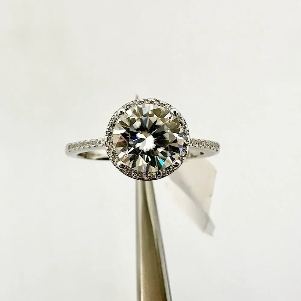Moissanite Diamond Engagement Ring Brilliant Round Cut Halo 925 GRA 2 Ct Size 6 - Picture 1 of 11